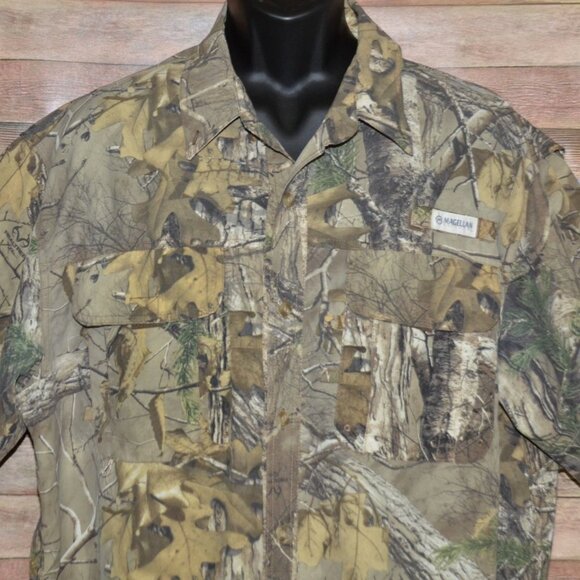 Mens XL Magellan Fish Gear Camo Shirt Vented Mag Wick Short Sleeve Hunting - Picture 2 of 10